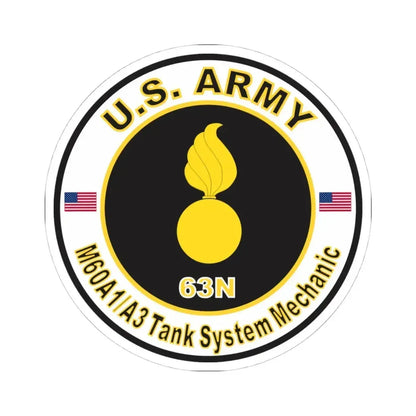 MOS 63N M60 A1-A3 Tank System Mechanic (U.S. Army) STICKER Vinyl Kiss-Cut Decal 4 Inch White - The Sticker Space