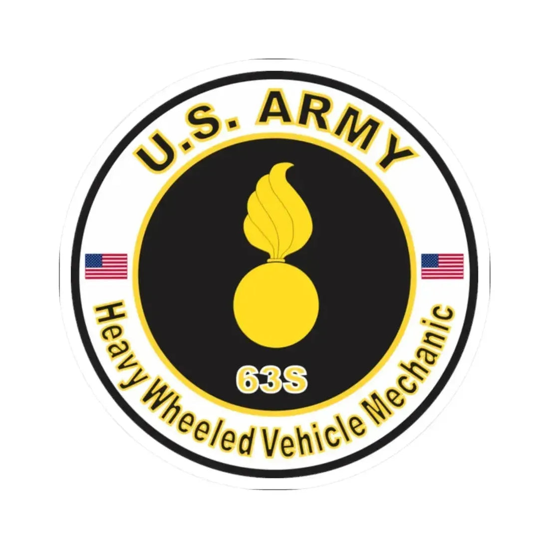 MOS 63S Heavy-Wheeled Vehicle Mechanic (U.S. Army) STICKER Vinyl Kiss-Cut Decal 2 Inch White - The Sticker Space