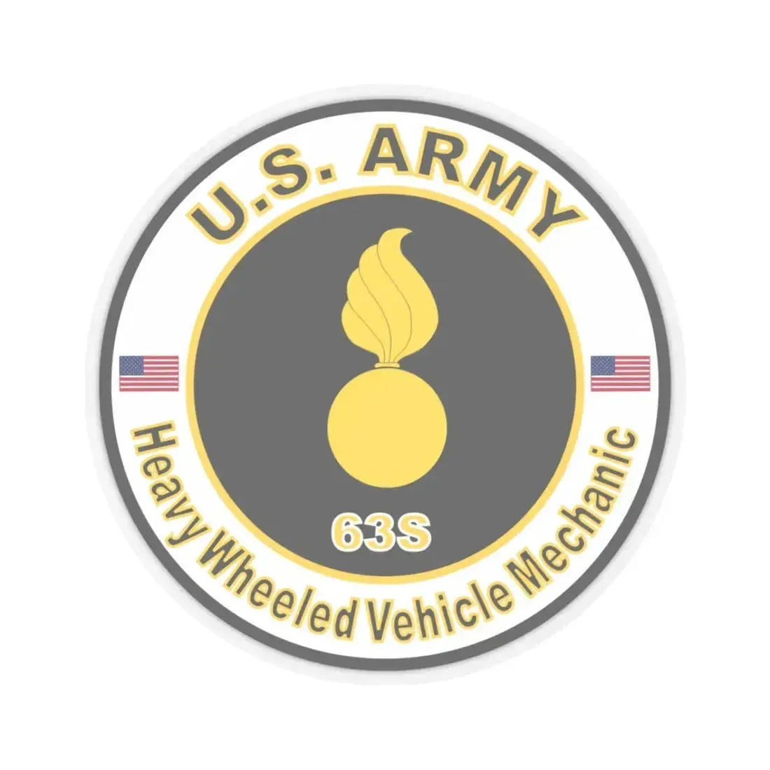 MOS 63S Heavy-Wheeled Vehicle Mechanic (U.S. Army) STICKER Vinyl Kiss-Cut Decal 3 Inch Transparent - The Sticker Space