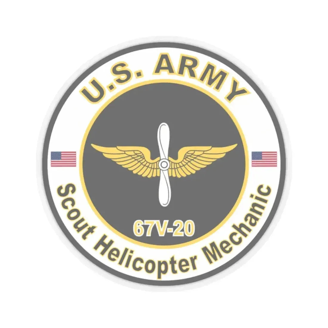MOS 67V20 Scout Helicopter Mechanic (U.S. Army) STICKER Vinyl Kiss-Cut Decal 2 Inch Transparent - The Sticker Space