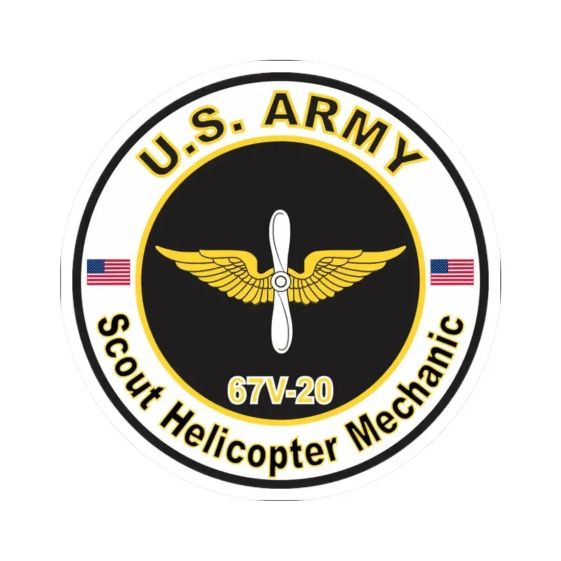 MOS 67V20 Scout Helicopter Mechanic (U.S. Army) STICKER Vinyl Kiss-Cut Decal 2 Inch White - The Sticker Space