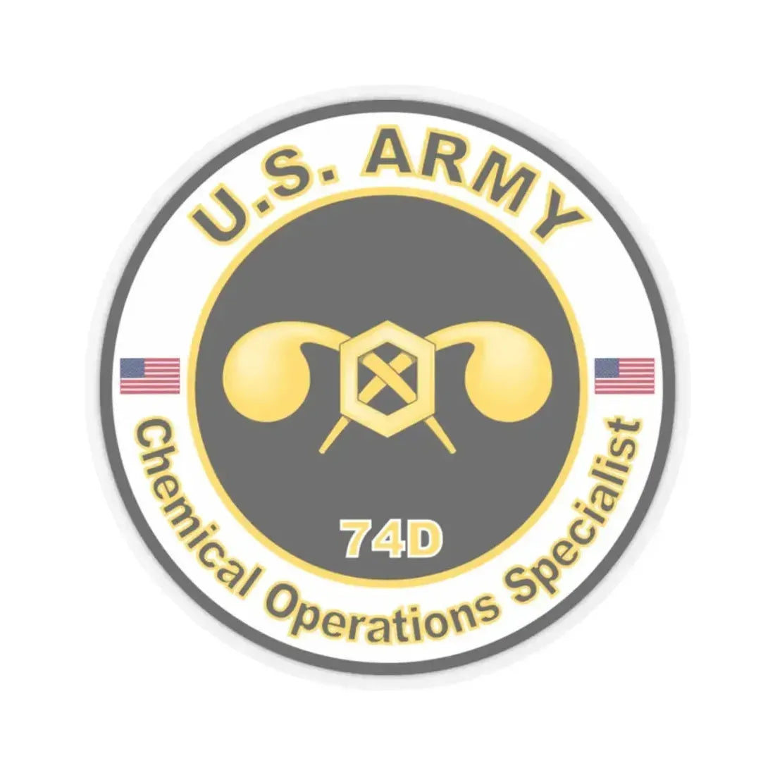 MOS 74D Chemical Operations Specialist (U.S. Army) STICKER Vinyl Kiss-Cut Decal 2 Inch Transparent - The Sticker Space