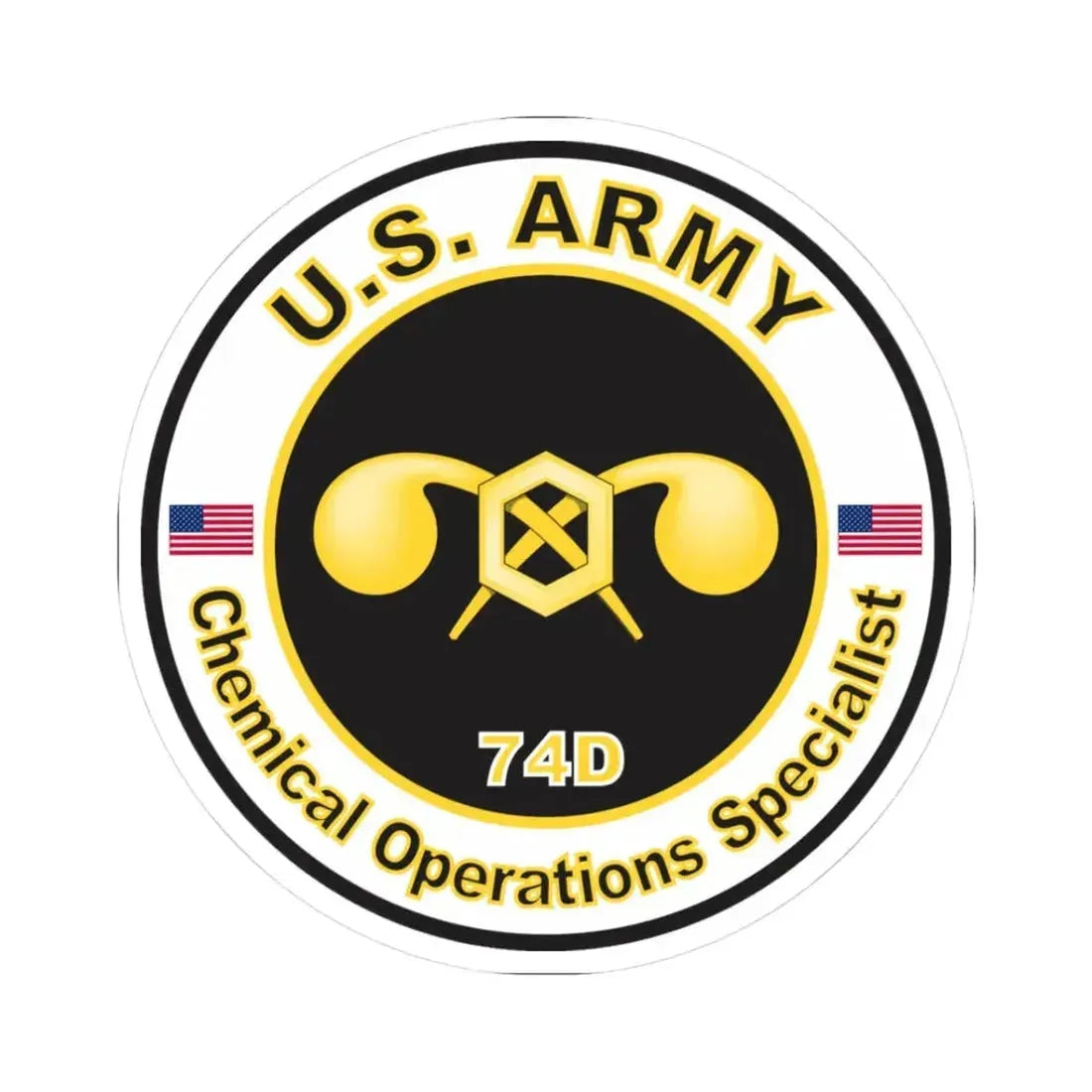 MOS 74D Chemical Operations Specialist (U.S. Army) STICKER Vinyl Kiss-Cut Decal 3 Inch White - The Sticker Space