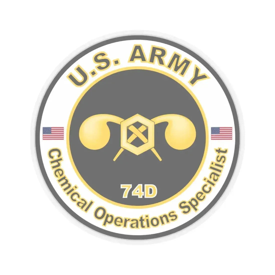 MOS 74D Chemical Operations Specialist (U.S. Army) STICKER Vinyl Kiss-Cut Decal 4 Inch Transparent - The Sticker Space