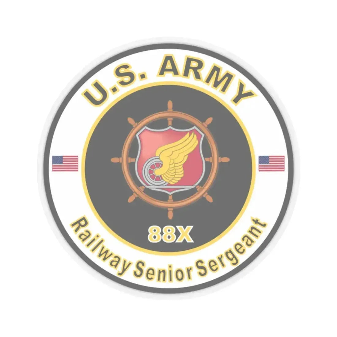 MOS 88X Railway Senior Sergeant (U.S. Army) STICKER Vinyl Kiss-Cut Decal 2 Inch Transparent - The Sticker Space