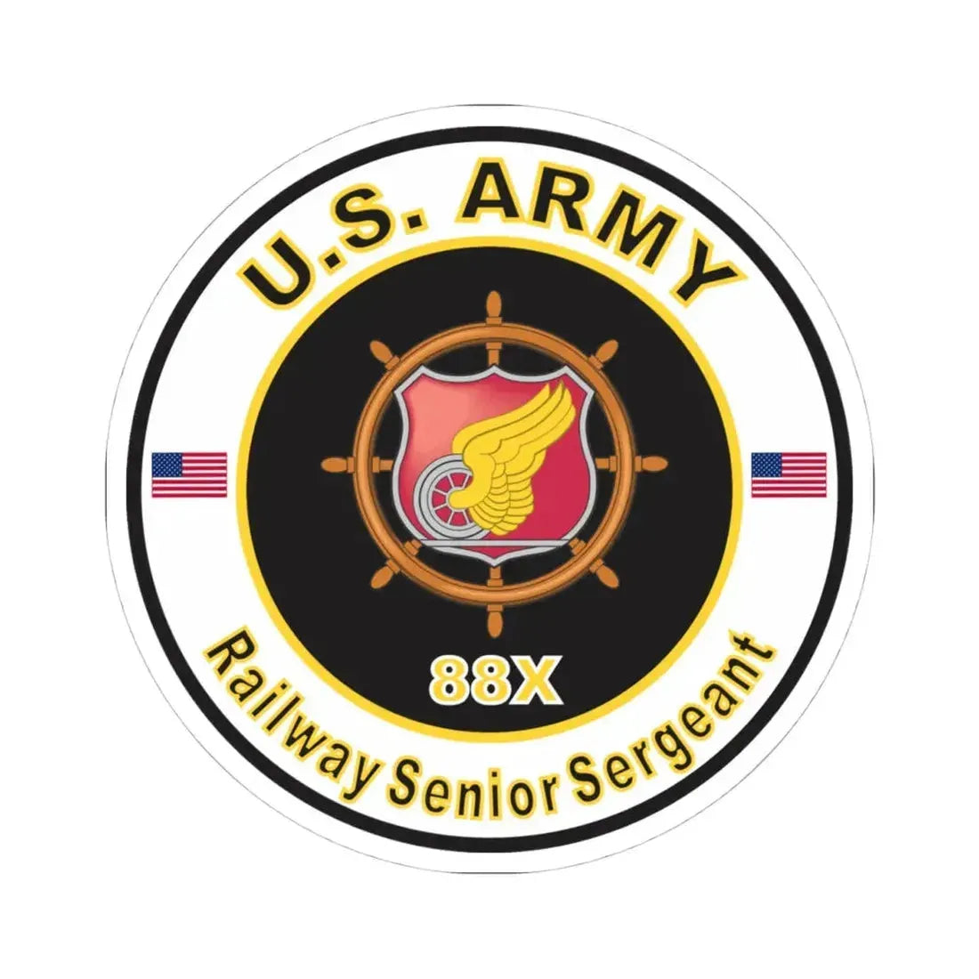 MOS 88X Railway Senior Sergeant (U.S. Army) STICKER Vinyl Kiss-Cut Decal 4 Inch White - The Sticker Space