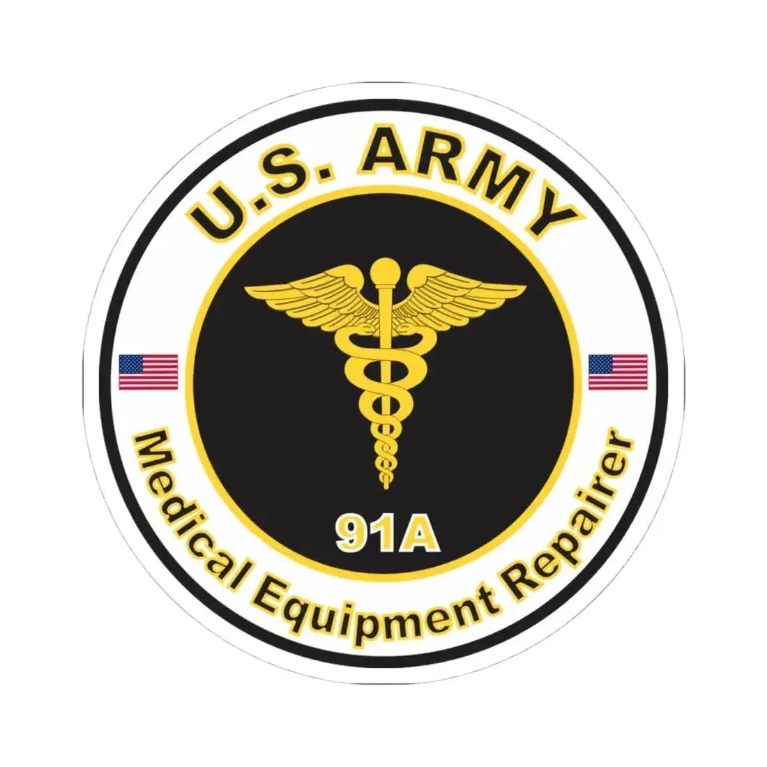 MOS 91A Medical Equipment Repairer (U.S. Army) STICKER Vinyl Kiss-Cut Decal 4 Inch White - The Sticker Space