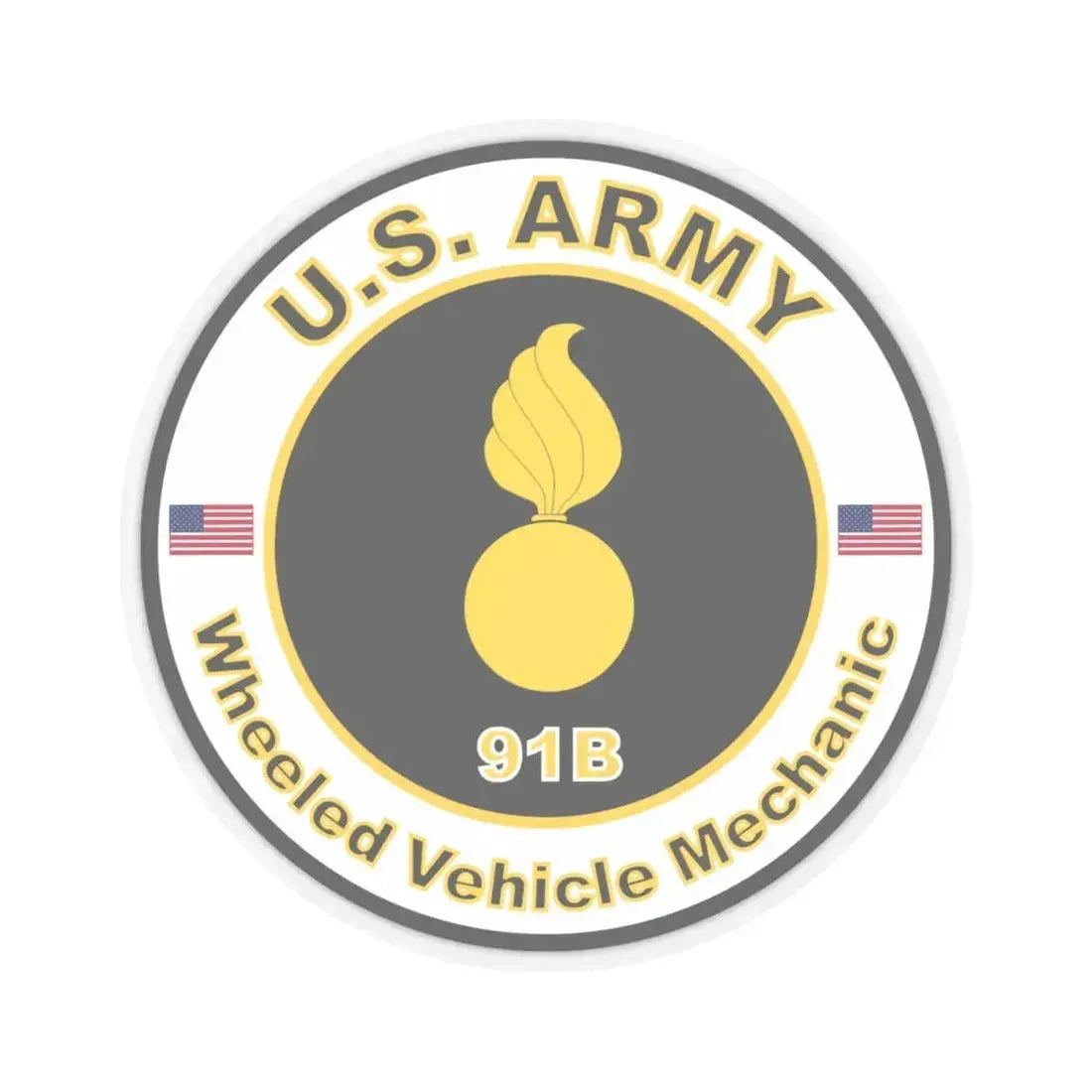 MOS 91B Wheeled Vehicle Mechanic (U.S. Army) STICKER Vinyl Kiss-Cut Decal 4 Inch Transparent - The Sticker Space
