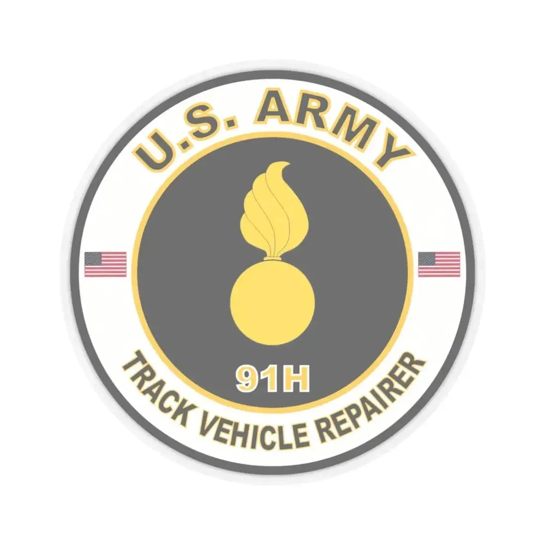 MOS 91H Track Vehicle Repairer (U.S. Army) STICKER Vinyl Kiss-Cut Decal 4 Inch Transparent - The Sticker Space