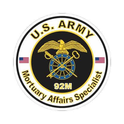 MOS 92M Mortuary Affairs Specialist (U.S. Army) STICKER Vinyl Kiss-Cut Decal 4 Inch White - The Sticker Space