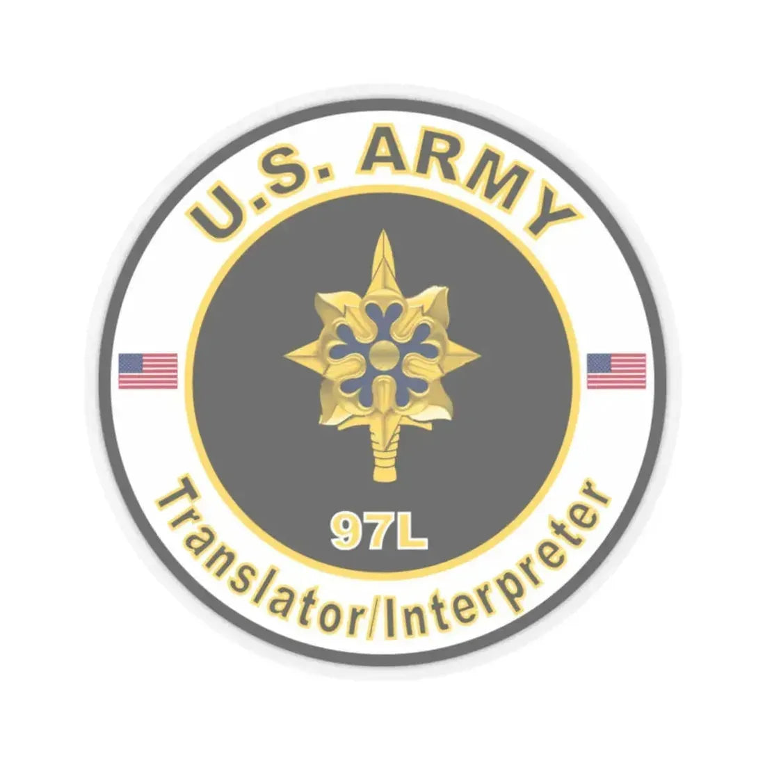 MOS 97L Translator Interpreter (U.S. Army) STICKER Vinyl Kiss-Cut Decal 2 Inch Transparent - The Sticker Space