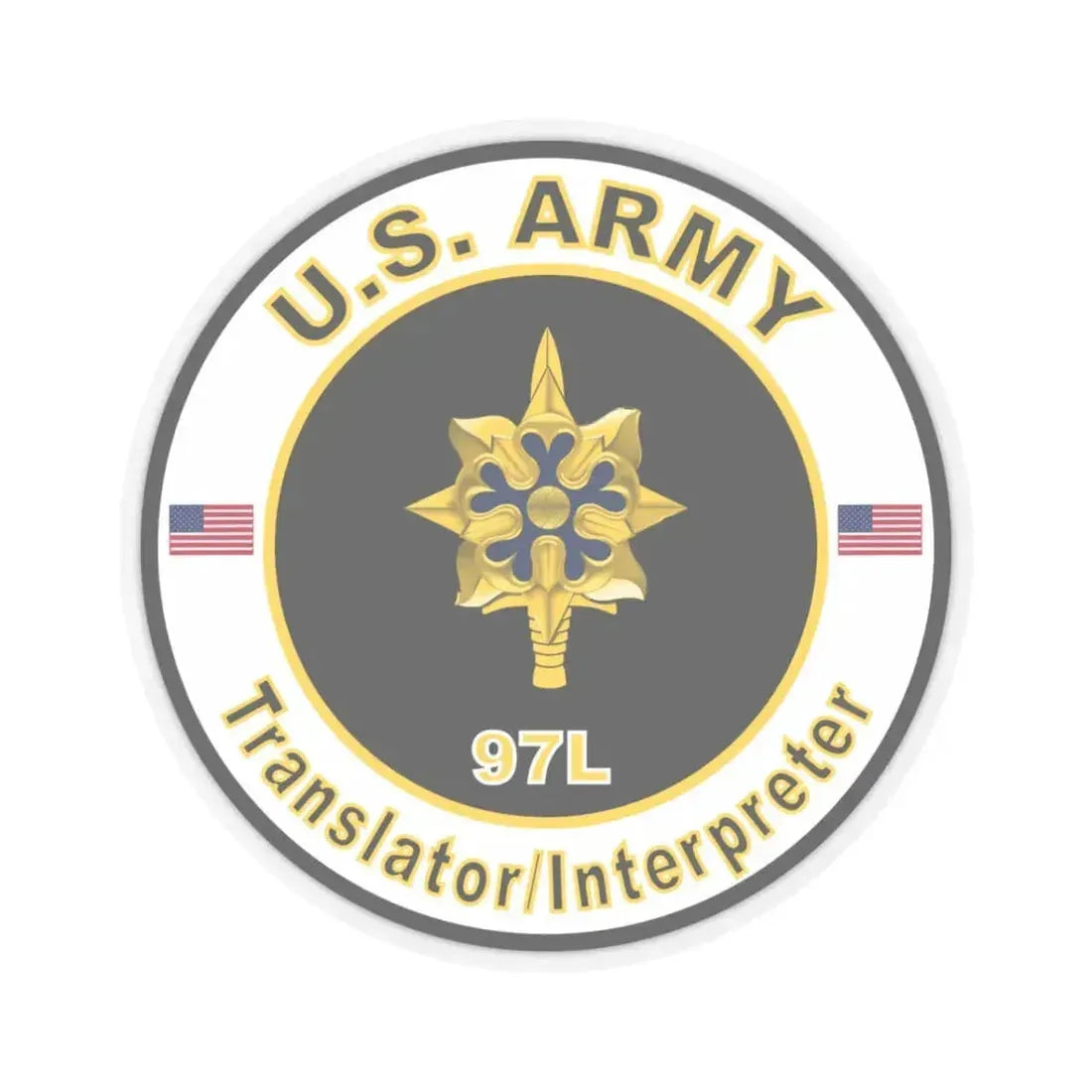 MOS 97L Translator Interpreter (U.S. Army) STICKER Vinyl Kiss-Cut Decal 3 Inch Transparent - The Sticker Space