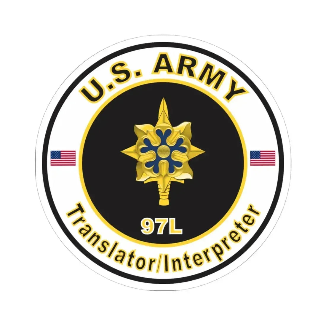 MOS 97L Translator Interpreter (U.S. Army) STICKER Vinyl Kiss-Cut Decal 4 Inch White - The Sticker Space