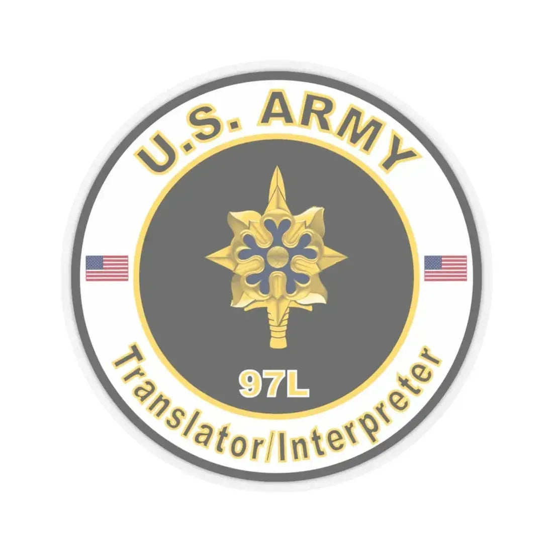 MOS 97L Translator Interpreter (U.S. Army) STICKER Vinyl Kiss-Cut Decal 6 Inch Transparent - The Sticker Space