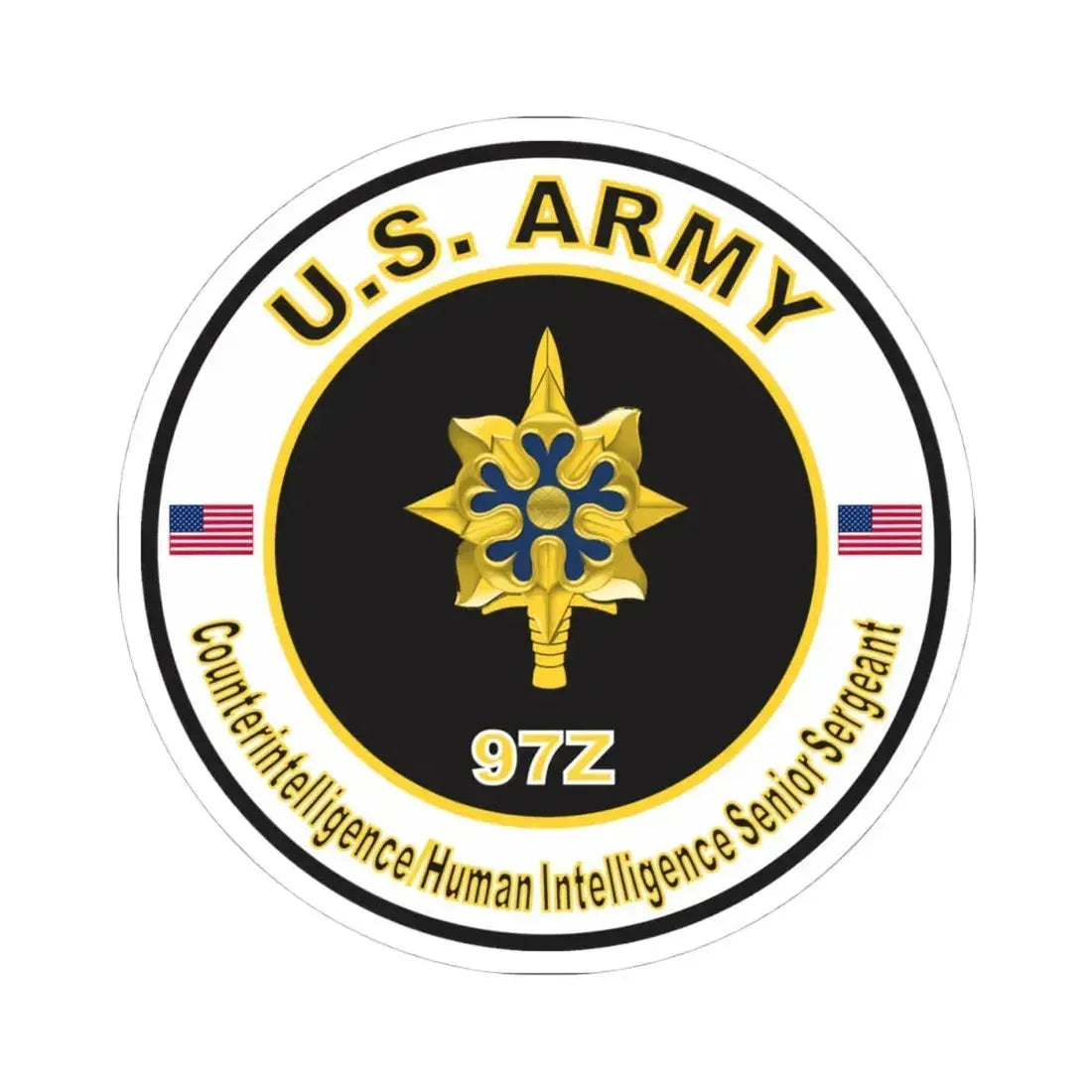 MOS 97Z Counterintelligence Human Intelligence Senior Sergeant (U.S. Army) STICKER Vinyl Kiss-Cut Decal 4 Inch White - The Sticker Space