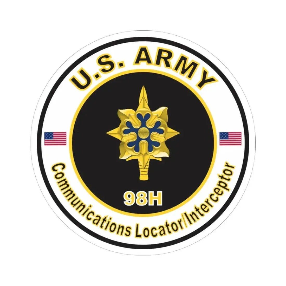 MOS 98H Communications Locator Interceptor (U.S. Army) STICKER Vinyl Kiss-Cut Decal 4 Inch White - The Sticker Space