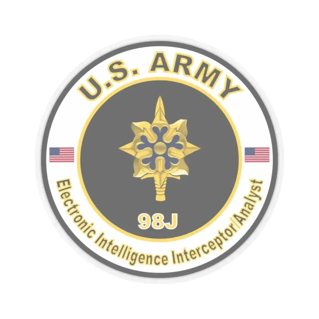 MOS 98J Electronic Intelligence Interceptor Analyst (U.S. Army) STICKER Vinyl Kiss-Cut Decal 2 Inch Transparent - The Sticker Space