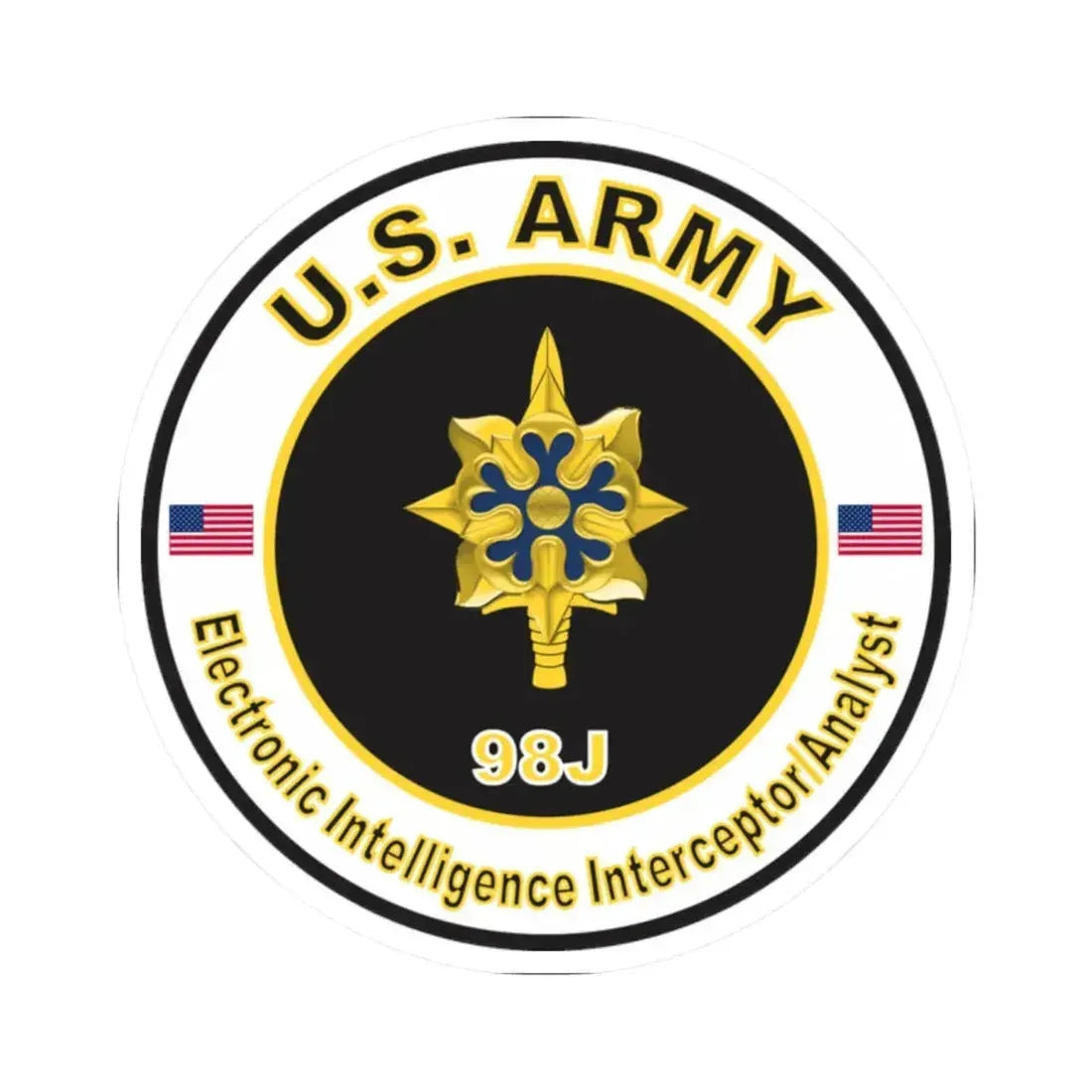 MOS 98J Electronic Intelligence Interceptor Analyst (U.S. Army) STICKER Vinyl Kiss-Cut Decal 2 Inch White - The Sticker Space