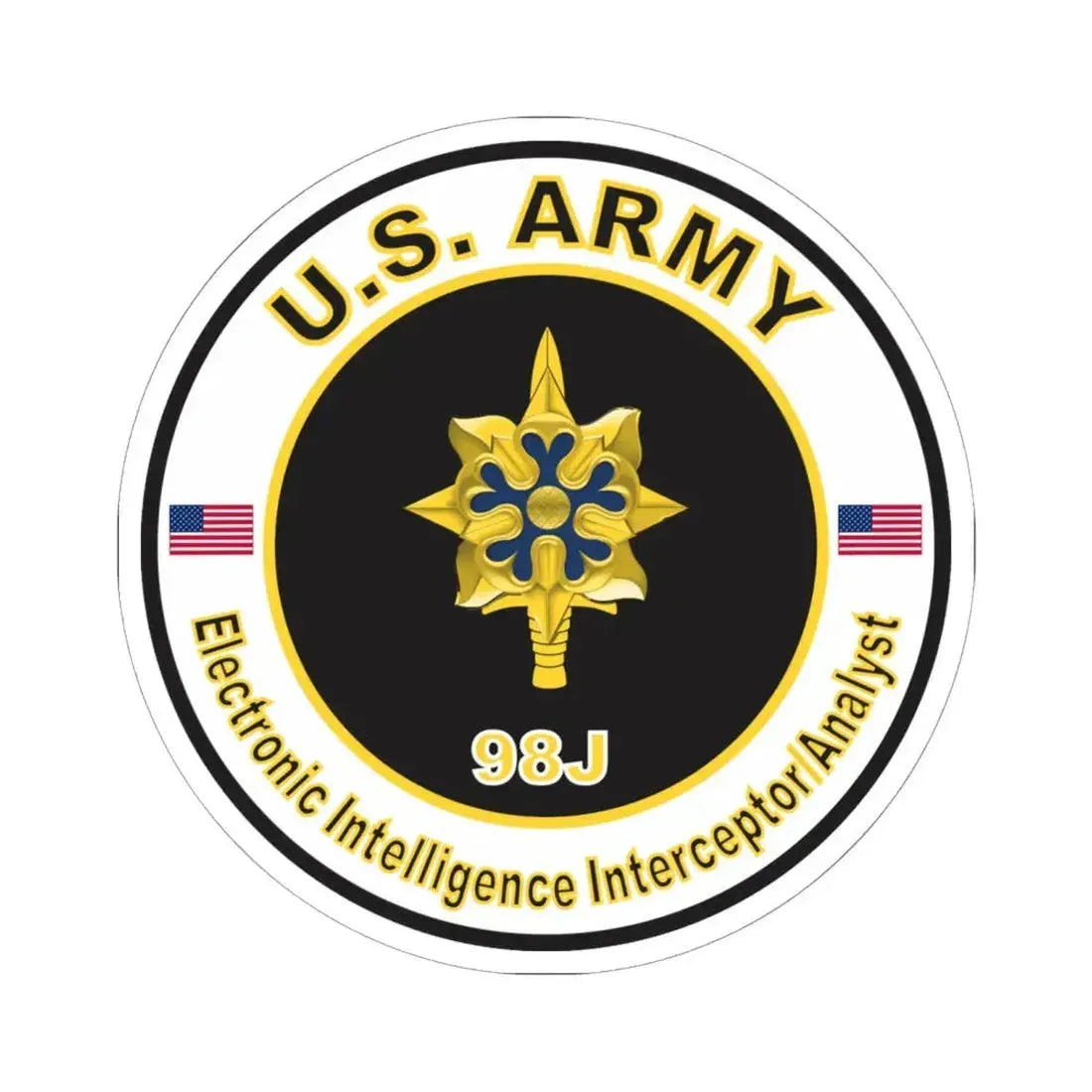 MOS 98J Electronic Intelligence Interceptor Analyst (U.S. Army) STICKER Vinyl Kiss-Cut Decal 6 Inch White - The Sticker Space