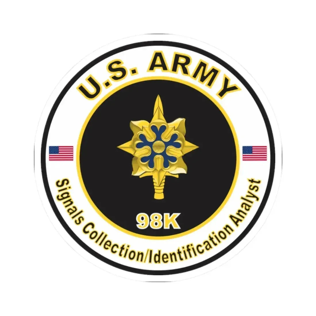 MOS 98K Signals Collection Identification Analyst (U.S. Army) STICKER Vinyl Kiss-Cut Decal 2 Inch White - The Sticker Space