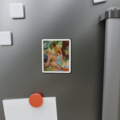 Mother and Children Under a Tree (Magazine Illustration) Refrigerator Magnet-The Sticker Space