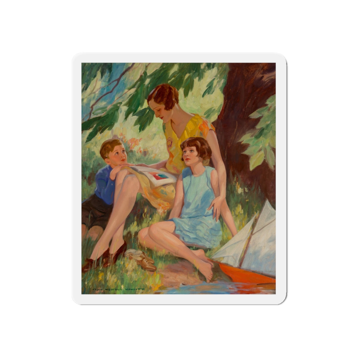 Mother and Children Under a Tree (Magazine Illustration) Refrigerator Magnet-5" x 5"-The Sticker Space