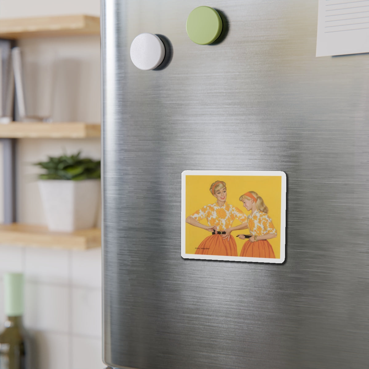 Mother and Daughter, Post Cereal Advertisement, 1958 (Magazine Illustration) Refrigerator Magnet-The Sticker Space