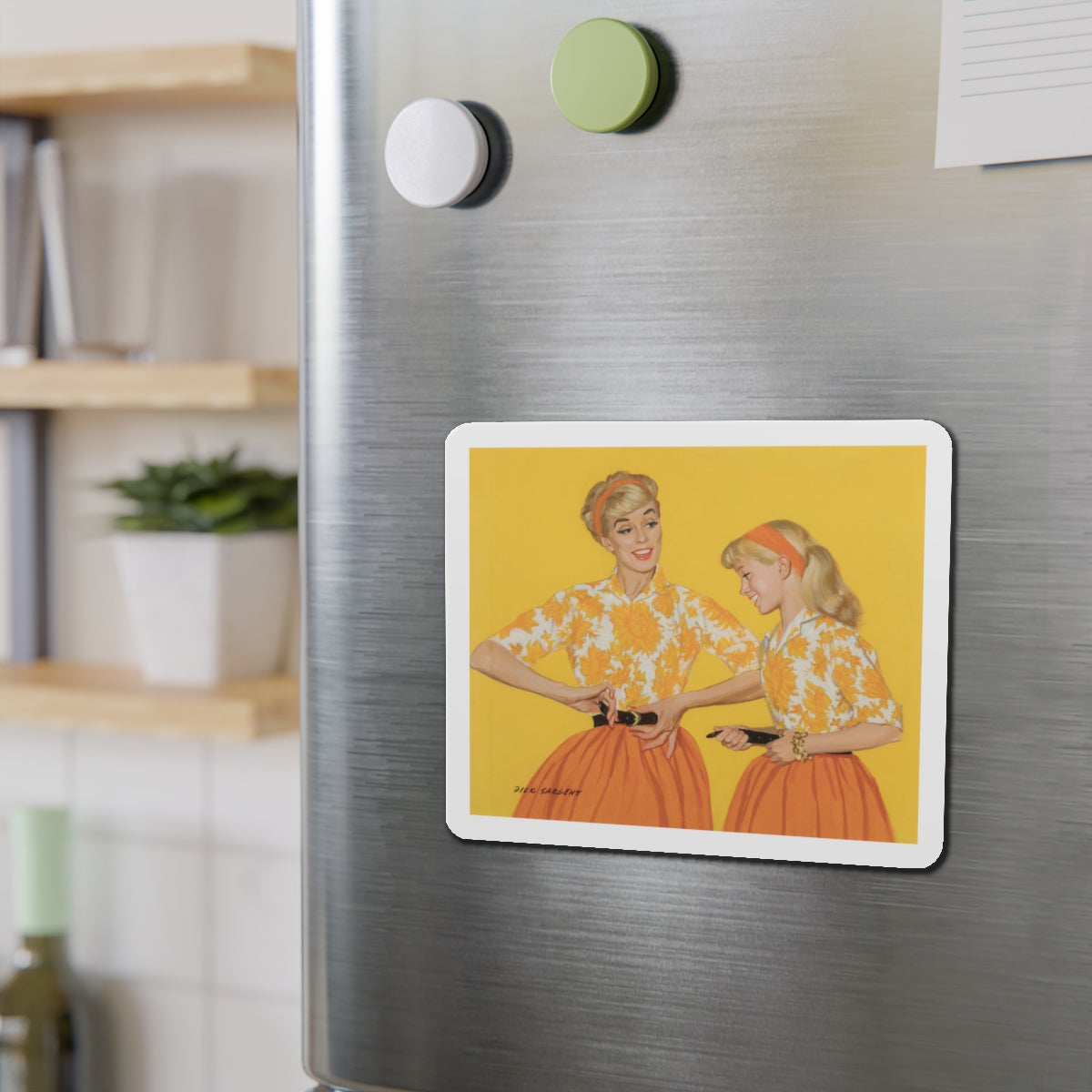 Mother and Daughter, Post Cereal Advertisement, 1958 (Magazine Illustration) Refrigerator Magnet-The Sticker Space