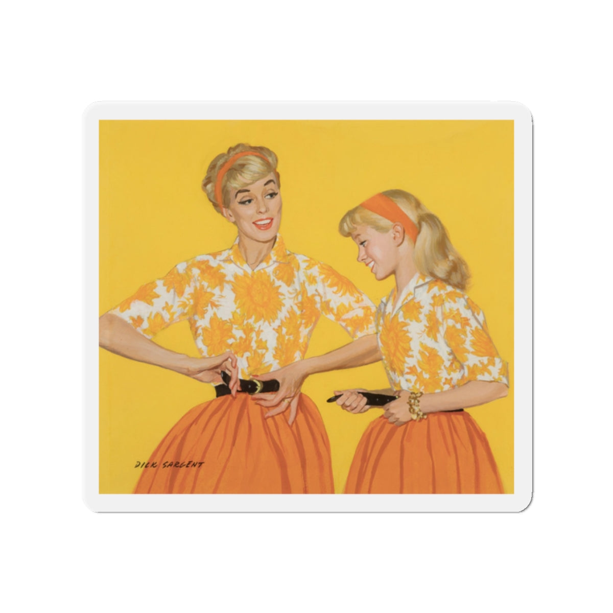 Mother and Daughter, Post Cereal Advertisement, 1958 (Magazine Illustration) Refrigerator Magnet-2" x 2"-The Sticker Space