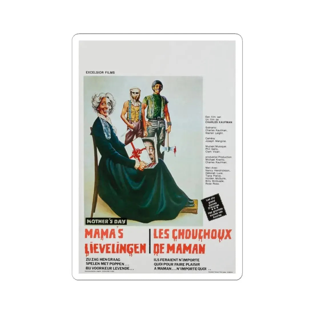 MOTHER'S DAY (BELGIAN) 1980 Movie Poster - STICKER Vinyl Kiss-Cut Decal 2 Inch White - The Sticker Space
