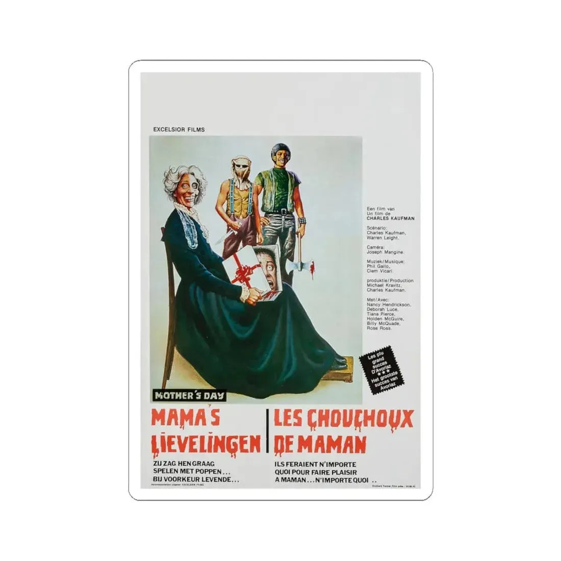 MOTHER'S DAY (BELGIAN) 1980 Movie Poster - STICKER Vinyl Kiss-Cut Decal 6 Inch White - The Sticker Space