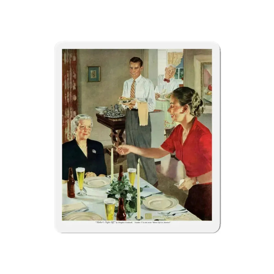 Mother's Night Off, McCall's, February 1953 (Magazine Illustration) Refrigerator Magnet - The Sticker Space