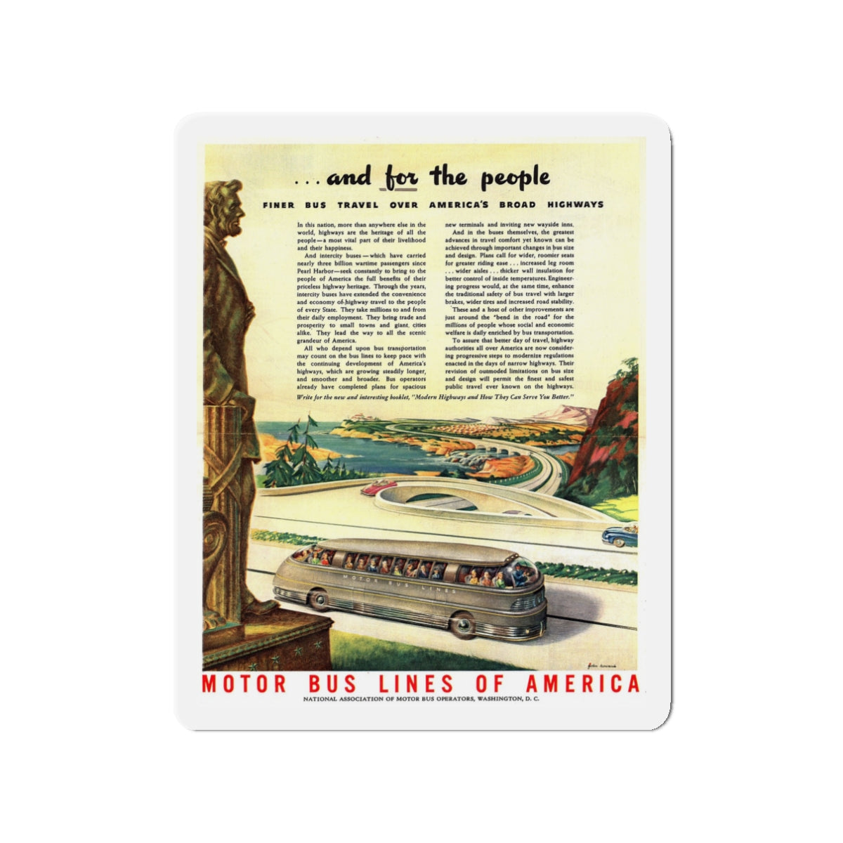 Motor Bus Lines of America ad (1) (Magazine Illustration) Refrigerator Magnet-3" x 3"-The Sticker Space