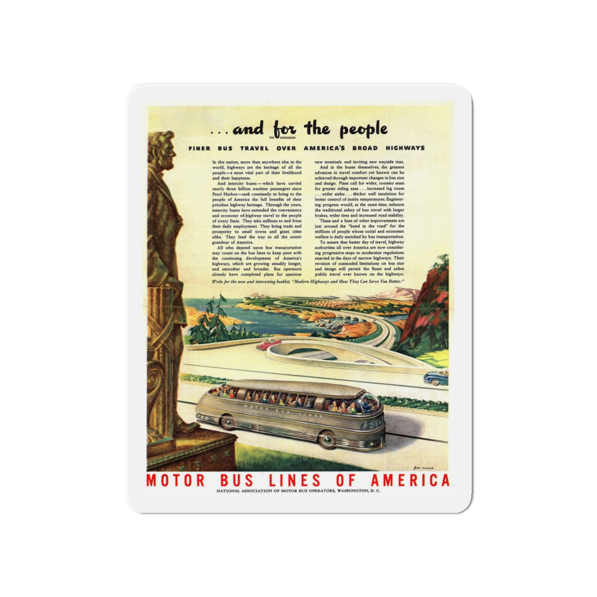 Motor Bus Lines of America ad (1) (Magazine Illustration) Refrigerator Magnet-4" x 4"-The Sticker Space