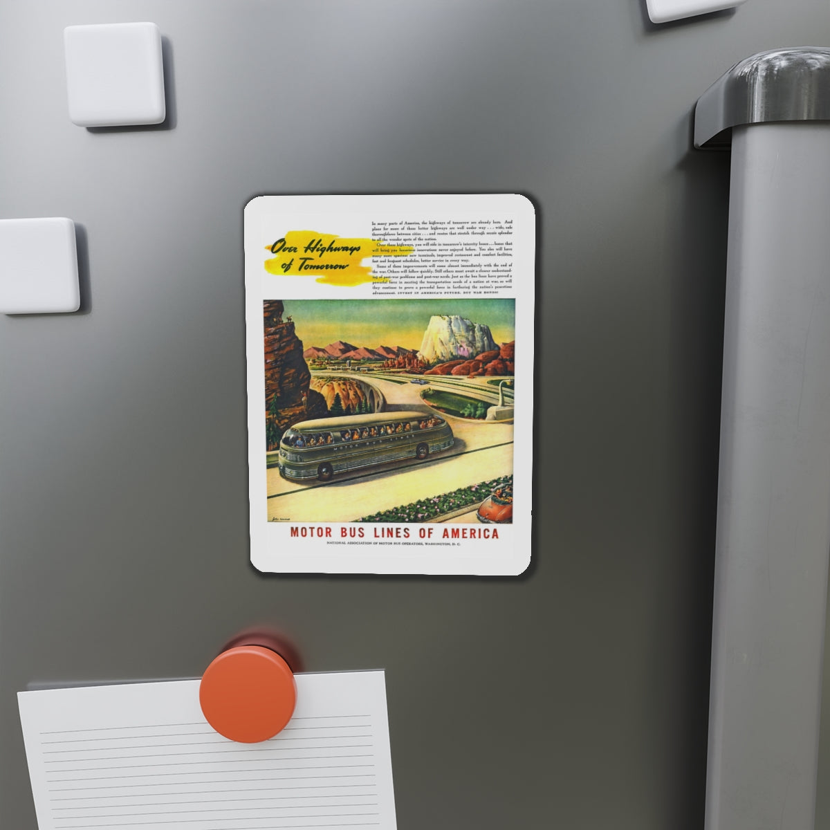 Motor Bus Lines of America ad (2) (Magazine Illustration) Refrigerator Magnet-The Sticker Space