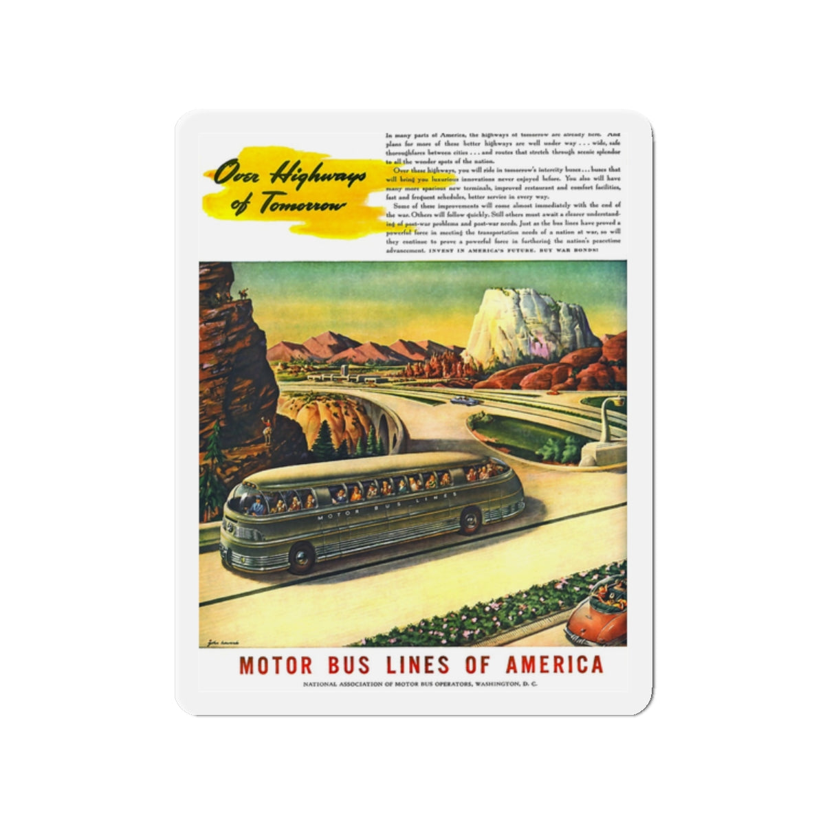 Motor Bus Lines of America ad (2) (Magazine Illustration) Refrigerator Magnet-2" x 2"-The Sticker Space