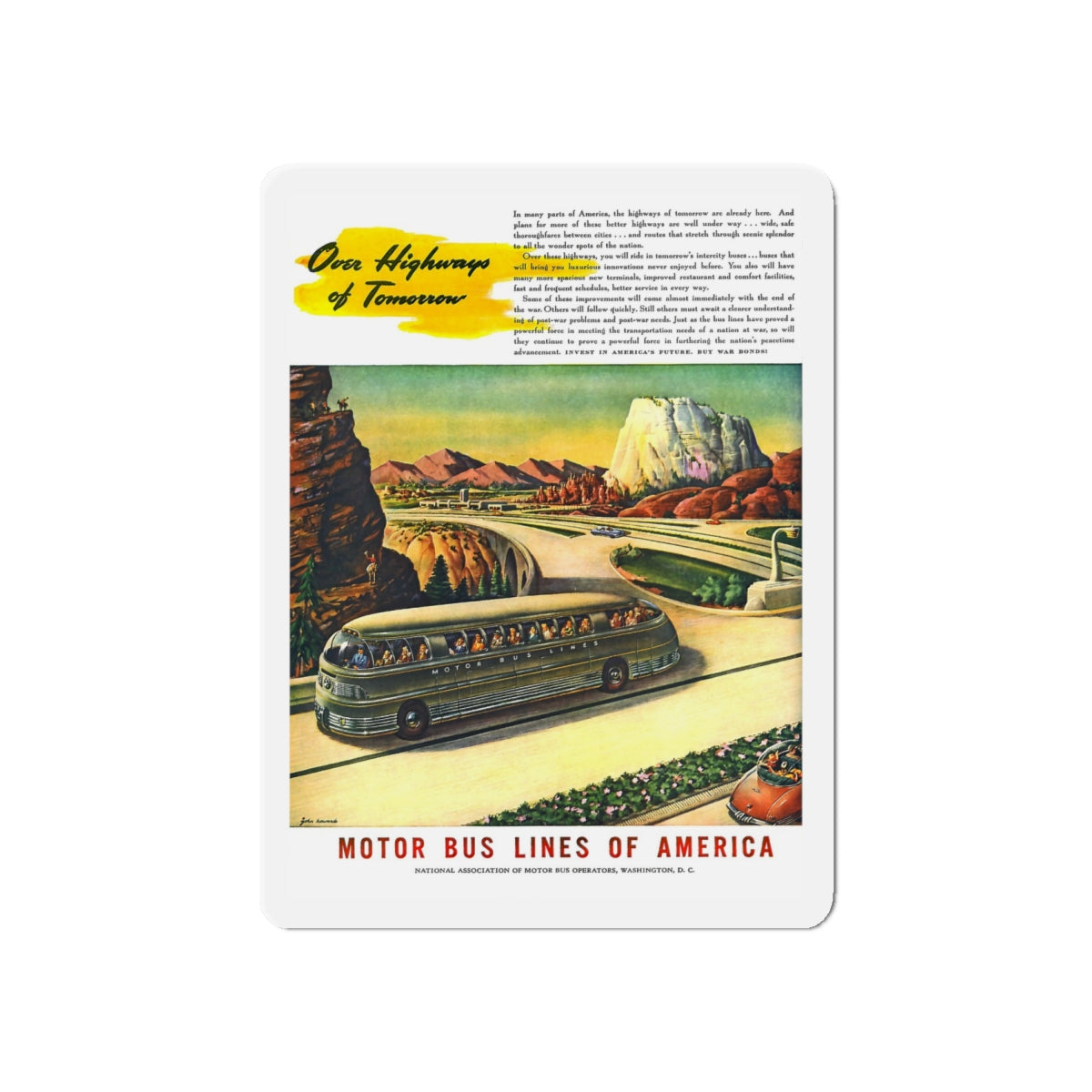 Motor Bus Lines of America ad (2) (Magazine Illustration) Refrigerator Magnet-6 × 6"-The Sticker Space