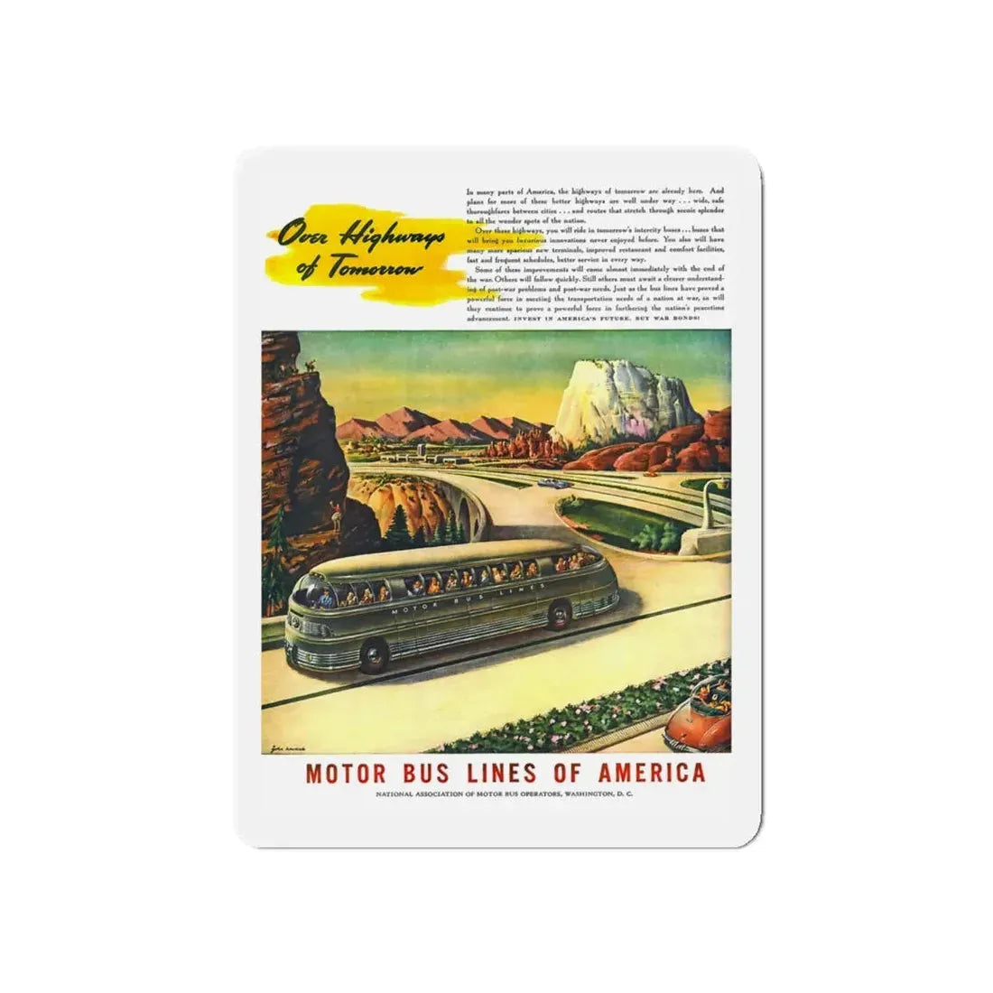 Motor Bus Lines of America ad (2) (Magazine Illustration) Refrigerator Magnet - The Sticker Space