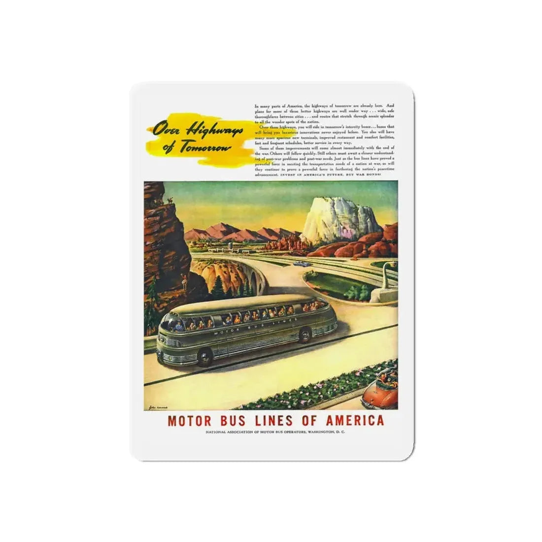 Motor Bus Lines of America ad (2) (Magazine Illustration) Refrigerator Magnet - The Sticker Space