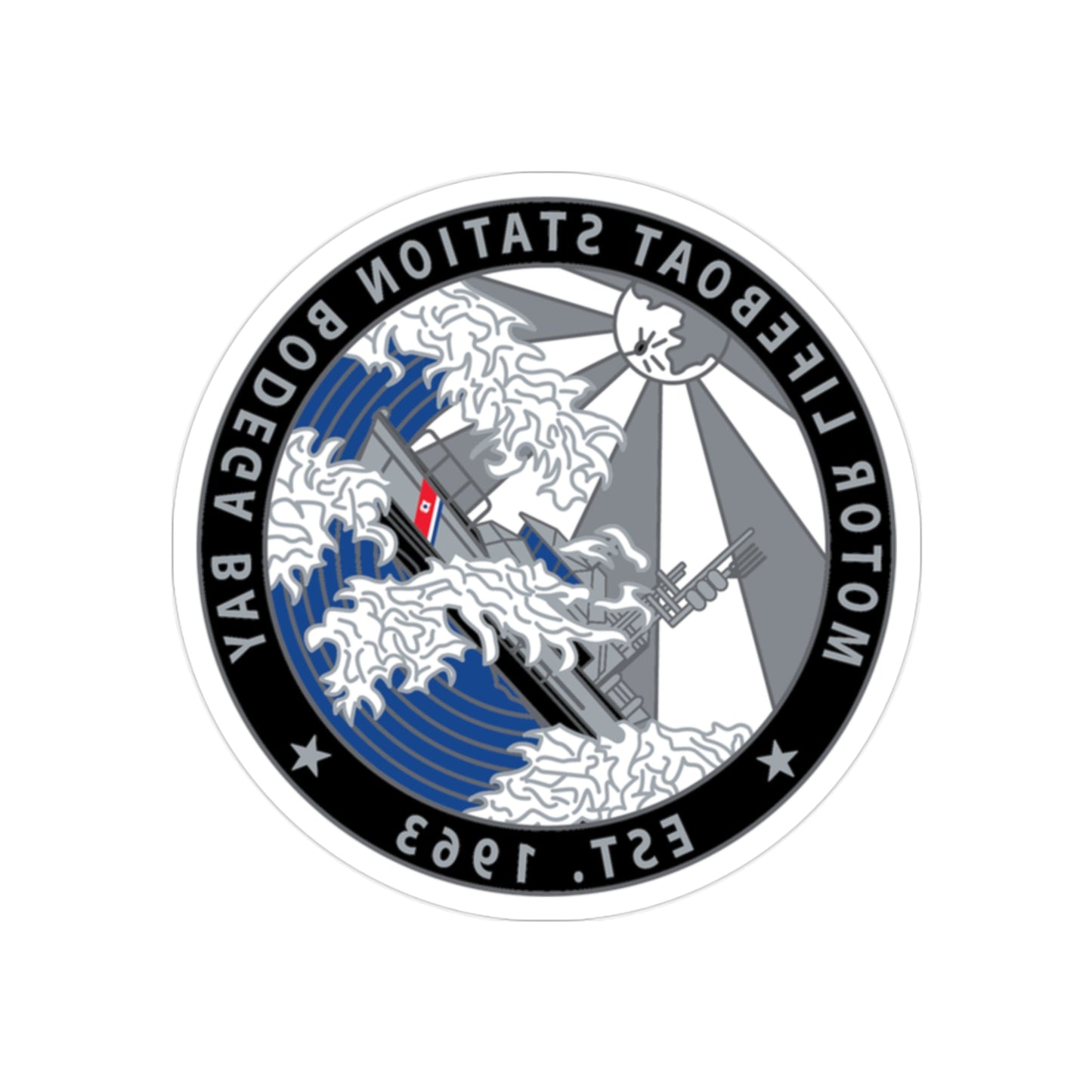 Motor Life Station Bodega Bay (U.S. Coast Guard) REVERSE PRINT Transparent STICKER-2" × 2"-The Sticker Space