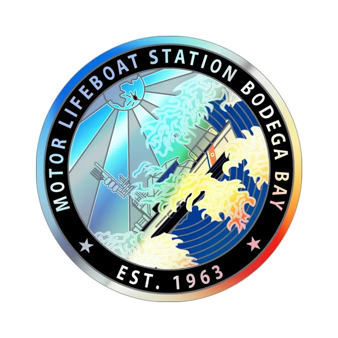 Motor Life Station Bodega Bay (U.S. Coast Guard) Holographic STICKER Die-Cut Vinyl Decal - The Sticker Space