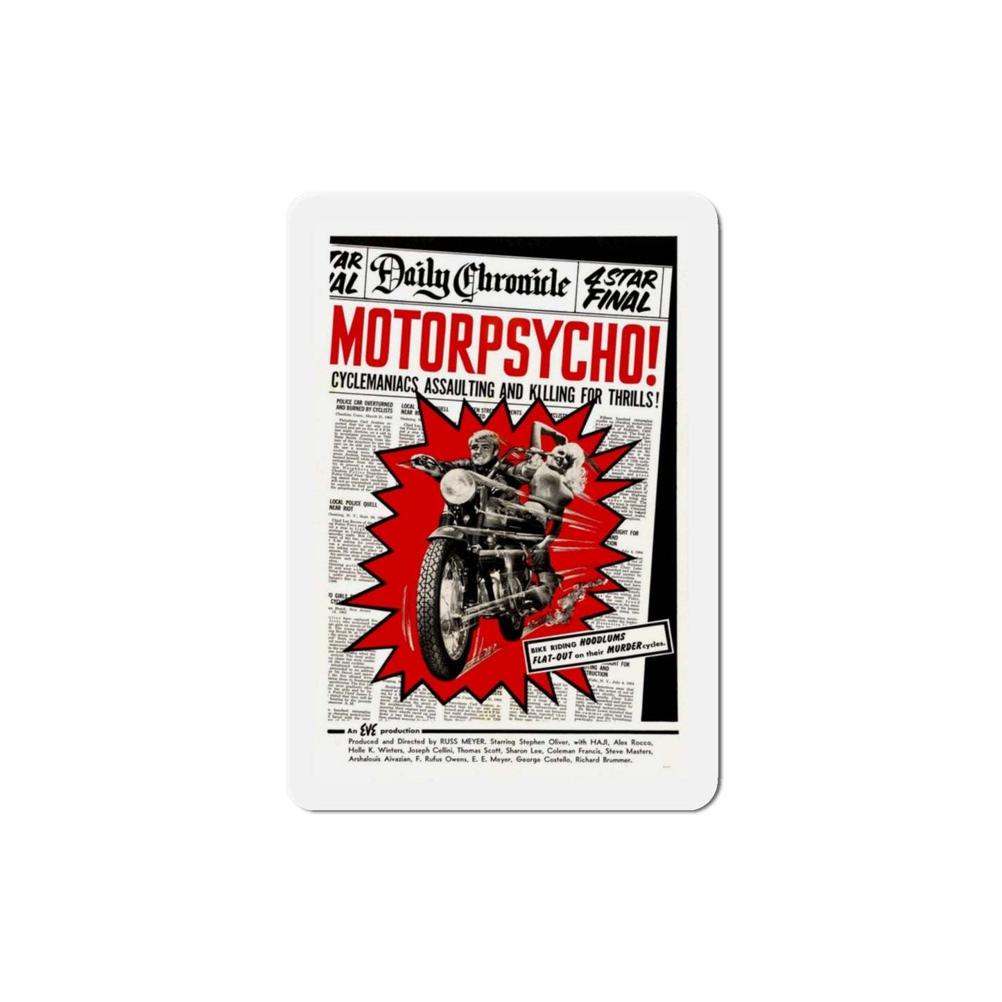 Motor Psycho 1965 Movie Poster Die-Cut Magnet-3 Inch-The Sticker Space