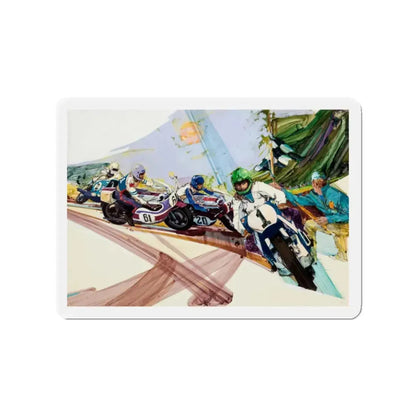 Motorcycle Racing (E. P. Dutton, Unicorn, c. 1980s) (Magazine Illustration) Refrigerator Magnet 2 Inch - The Sticker Space