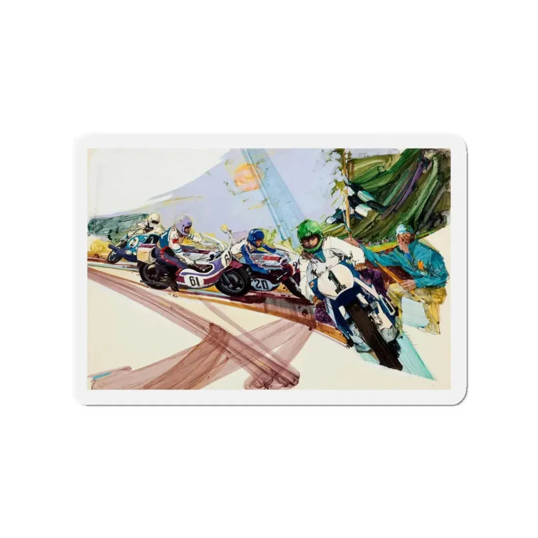 Motorcycle Racing (E. P. Dutton, Unicorn, c. 1980s) (Magazine Illustration) Refrigerator Magnet - The Sticker Space