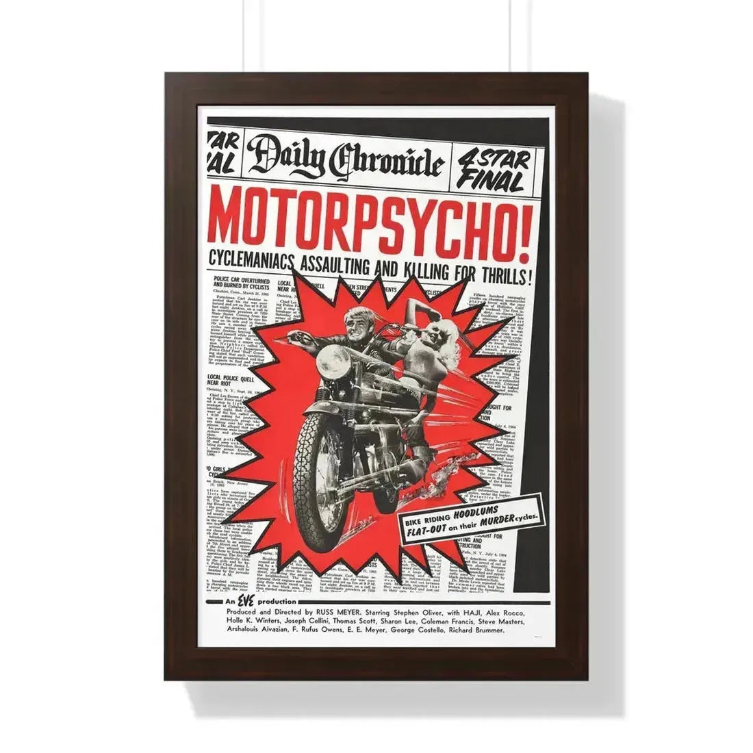 MOTORPSYCHO! 1965 - Framed Movie Poster 16″ x 24″ Walnut - The Sticker Space