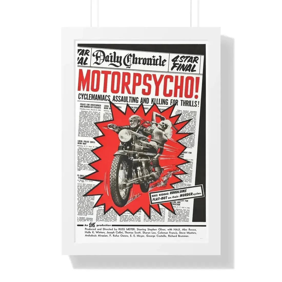 MOTORPSYCHO! 1965 - Framed Movie Poster 16″ x 24″ White - The Sticker Space