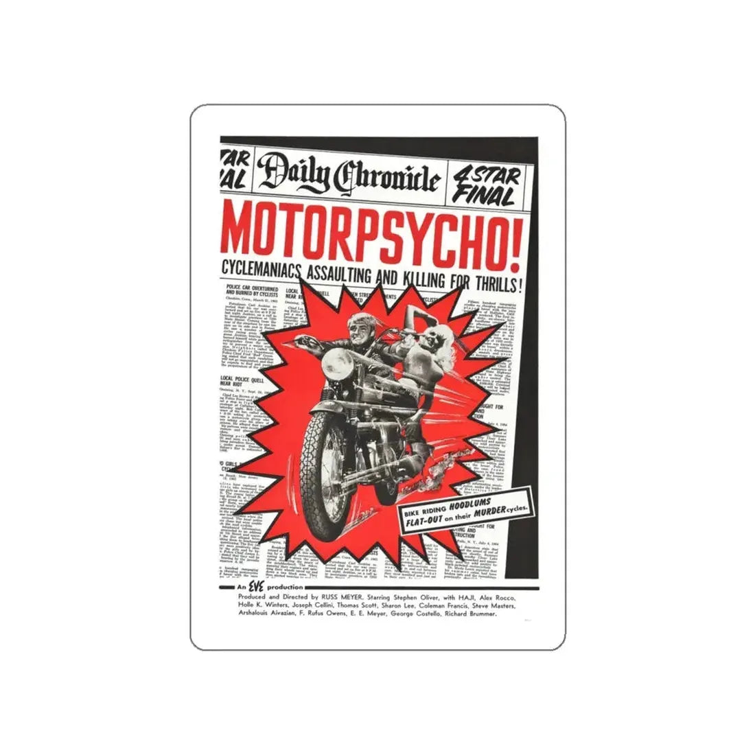 MOTORPSYCHO! 1965 Movie Poster STICKER Vinyl Die-Cut Decal 6 Inch - The Sticker Space