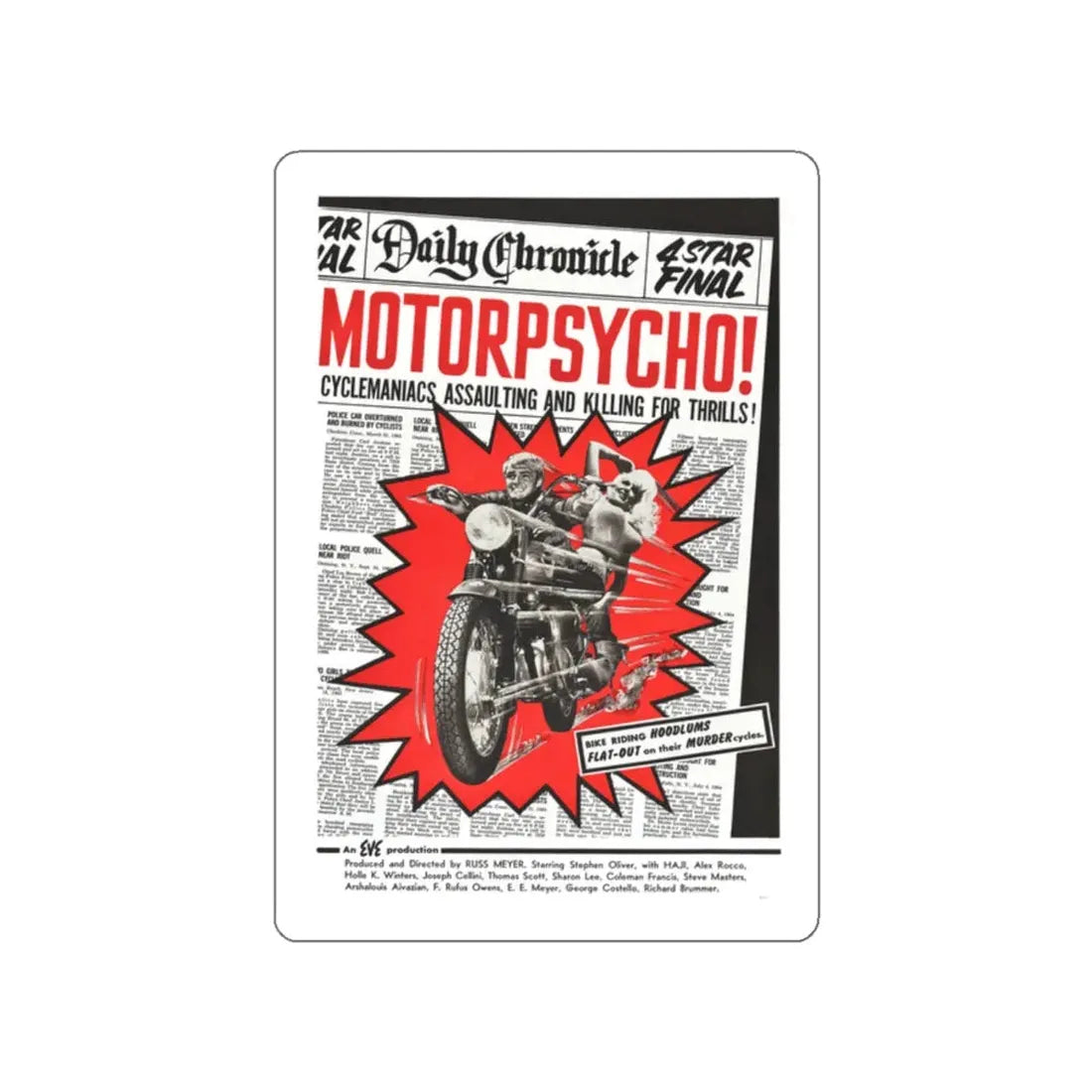MOTORPSYCHO! 1965 Movie Poster STICKER Vinyl Die-Cut Decal - The Sticker Space