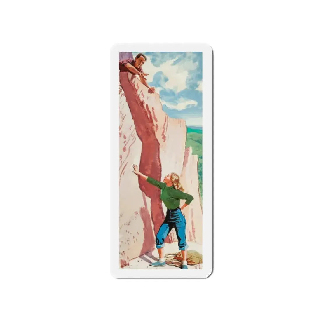 Mountain Climbing, The American Weekly magazine illustration, August 15, 1954 (Magazine Illustration) Refrigerator Magnet 2 Inch - The Sticker Space