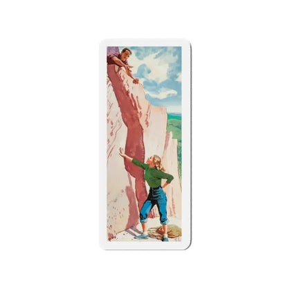 Mountain Climbing, The American Weekly magazine illustration, August 15, 1954 (Magazine Illustration) Refrigerator Magnet 2 Inch - The Sticker Space